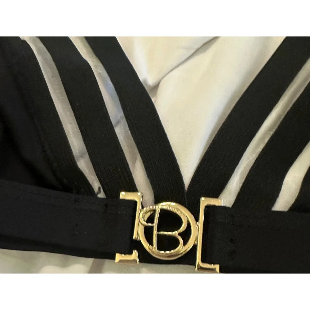 Beach Bunny Swimwear Bikini Top Black Triangle Gold Accent Strappy‎ XXL